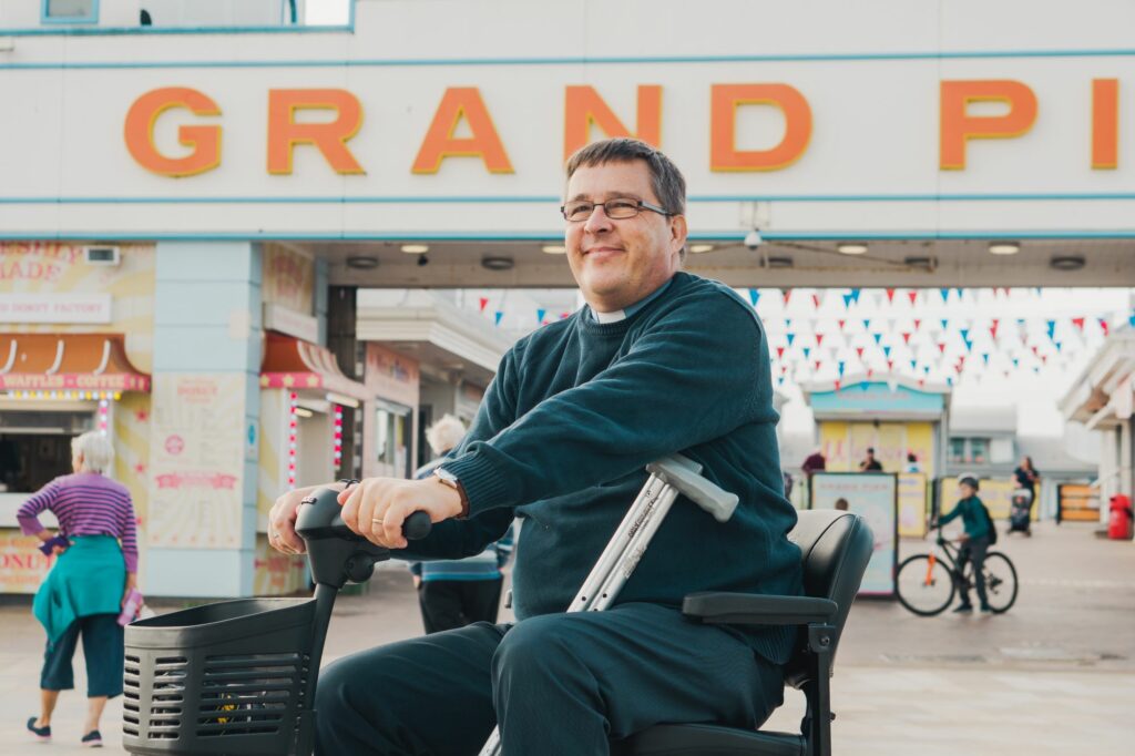 Mark using his mobility scooter